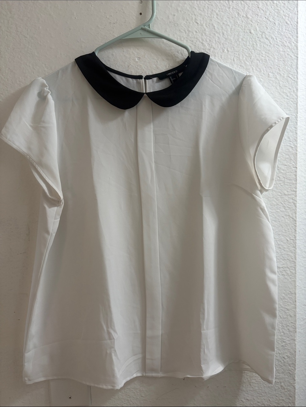 Lightweight White Blouse with Black Peter Pan Collar